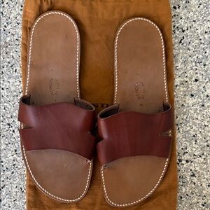 Men's Brown Leather Slide Sandals - Classic Open-Toe Slip-Ons